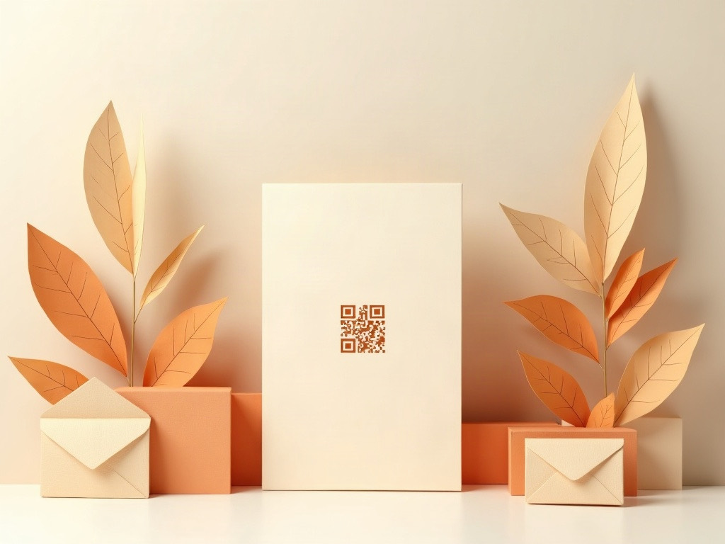 A paper company card showing a QR code, with envelopes beside it
